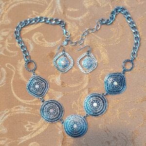 Ruby Road Silver-Tone Geometric Necklace and Earring Set